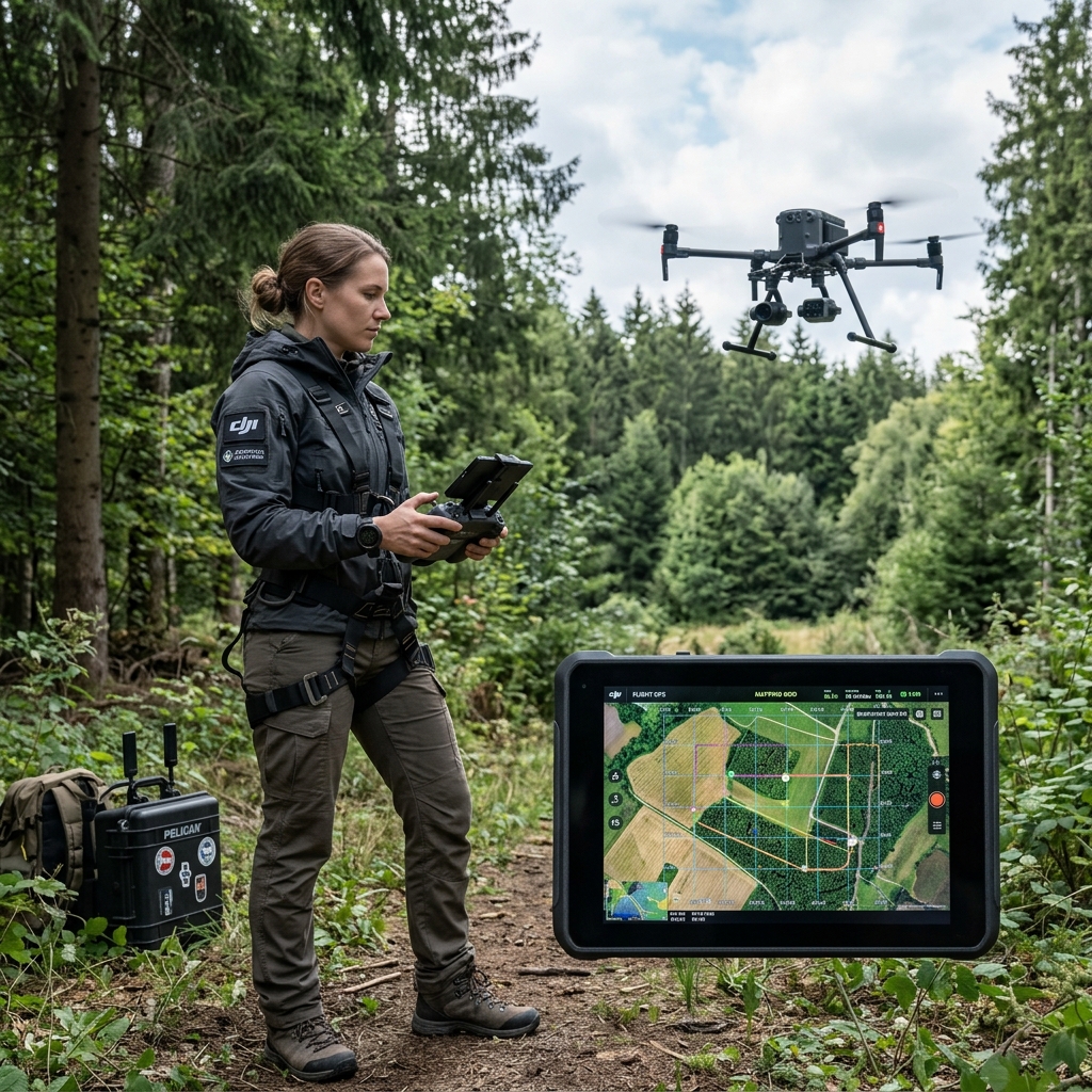 Operator drona wykonujący mapowanie terenu